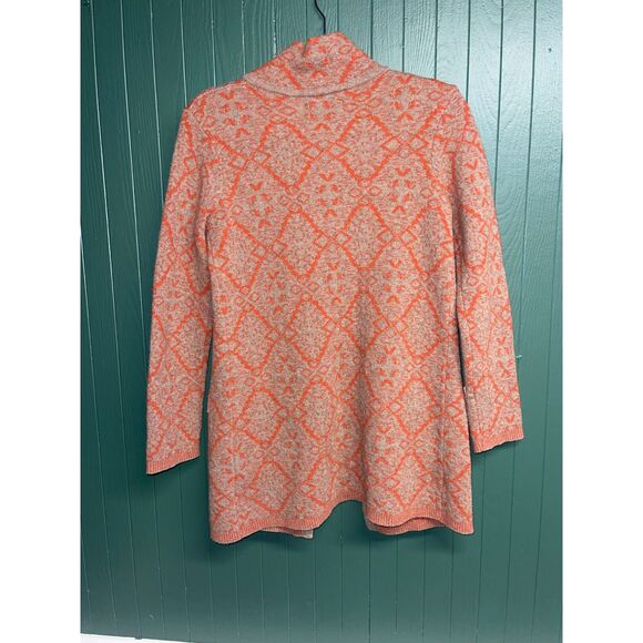 Chiaramente Wool Blend jacquard Cardigan Sweater– Made in Italy– Orange/Beige S - Picture 4 of 9
